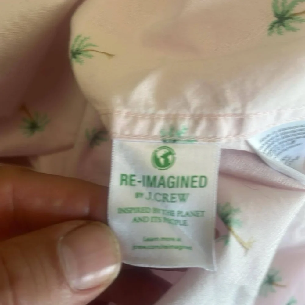J.Crew re-imagined Men's Flex Washed Pink Palm Tree collared Print Shirt XL